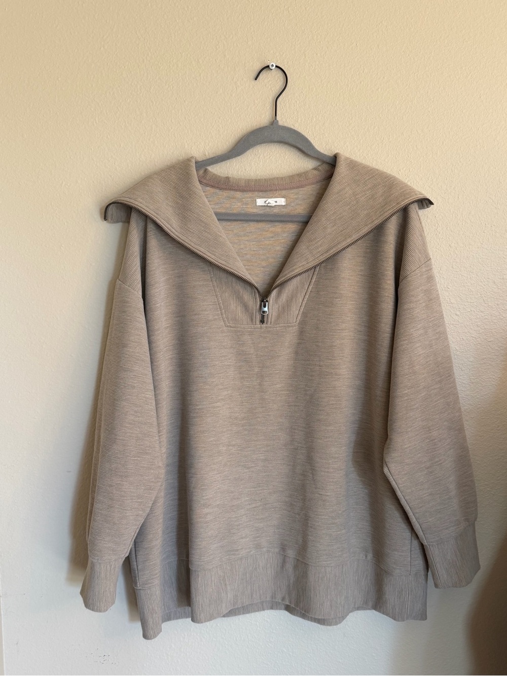 Maurices Taupe Sailor-Collar Half-Zip Sweatshirt